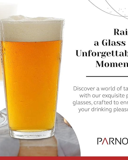 Pint Glasses Set of 6 - 16 oz Drinking Glasses Made for Cold Beverages - 16 oz Mixing Glass & Highball Set of 6 for Homes, Pubs & More - Freezer & Dishwasher-Friendly Cocktail Glasses, PARNOO