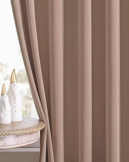 Joydeco Velvet Curtains Rose Beige Blackout Curtains Thermal Insulated 108 inches Long Window Curtains Soft Room Darkening Drapes for Bedroom Living Room Elegant Rod Pocket 2 Panels Rose Beige