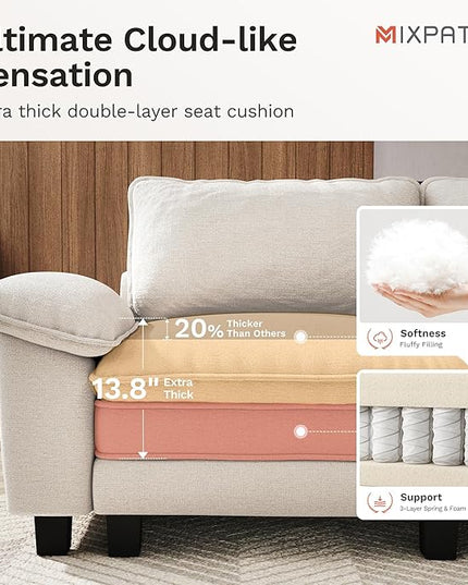 87" Cloud Modular Sectional Loveseat, 2-Seater w/Deep Seat & Removable Arms, Plush Chenille for Small Living Room & Apartment - Beige