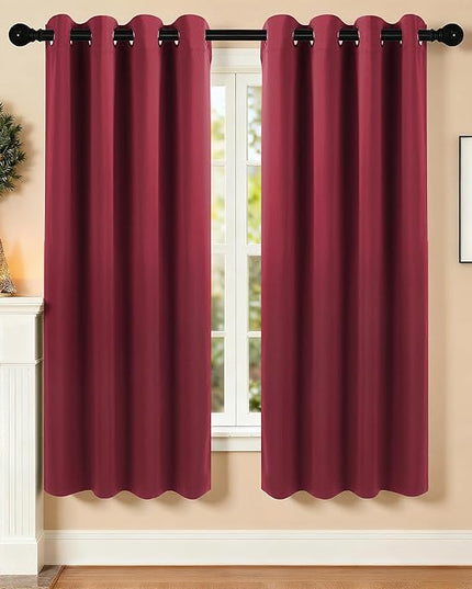 Room Darkening Curtains 63 Inch Length for Bedroom Living Room, Insulated Thermal Grommet Curtain Drapes, Blackout(60-90%,Not 100%) Window Treatment Decor, 2 Panels, 52x63, Burgundy Red