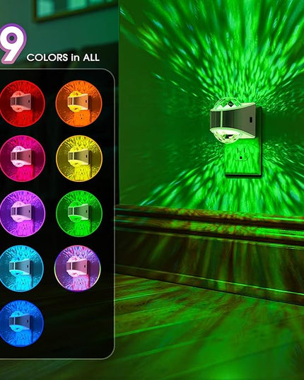 Night Lights Plug into Wall, Star Projector for Bedroom, Silver Night Light Projector for Kids, 9-Color RGB Galaxy Nightlight with Dusk to Dawn Sensor for Bathroom, Home Gaming Room Decor Gifts
