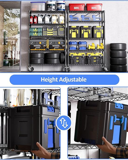 IZEUK 5-Tier Storage Shelving Unit with Wheels, Adjustable Heavy Duty Steel Wire Rack Organizer (Black, 17.7" D x 47.2" W x 76.7" H, 1750 lbs Capacity) for Garage, Kitchen, Office, Laundry, Basement