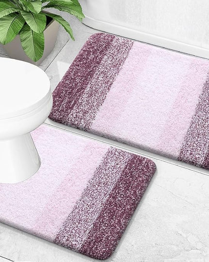 OLANLY Bathroom Rug Set 2 Piece, Soft Absorbent Microfiber Bath Mats and U-Shaped Contour Toilet Rug, Non-Slip, Machine Wash Dry, Plush Shaggy Bath Mats for Bathroom (24"x16"+24"x20", Mauve)