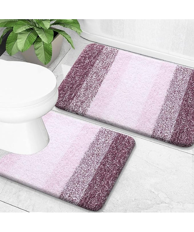 OLANLY Bathroom Rug Set 2 Piece, Soft Absorbent Microfiber Bath Mats and U-Shaped Contour Toilet Rug, Non-Slip, Machine Wash Dry, Plush Shaggy Bath Mats for Bathroom (24"x16"+24"x20", Mauve)