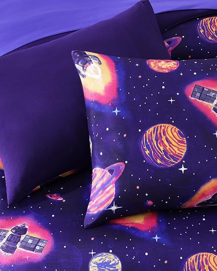 Twin Comforter Set for Boys-5 Pieces Space Rocket Twin Bedding Sets for Kids, Ultra Soft Bed in A Bag with Sheets