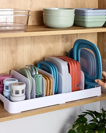 YouCopia StoraLid Expandable Food Container Lid Organizer with Tall Dividers, 40 Lid, Premium Edition