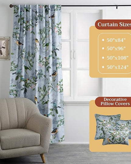 Maison d' Hermine Curtains for Living Room 100% Cotton 108 inch Length One Panel Light Filtering Curtains for Bedroom Windows with Rod and Loop Pockets Drapes (Solstice Fair Blue, 50" W x 108" L)