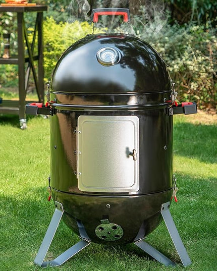 Sophia & William 18-Inch Vertical Charcoal Smokers BBQ Grills with Porcelain-Enameled Smoking Chamber & 2-Layer Smoking Shelves, Outdoor Smokers & Tabletop Grill Combo for Barbecue Camping(Black)