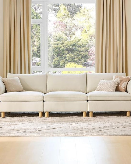CHITA 127" Super Large Sectional Couches for Living Room, Modular Cloud Couch Sectional Sofa, Premium Fabric Couches, Down Filled, High Density Foam, Chenille in Cream, 3 Seater