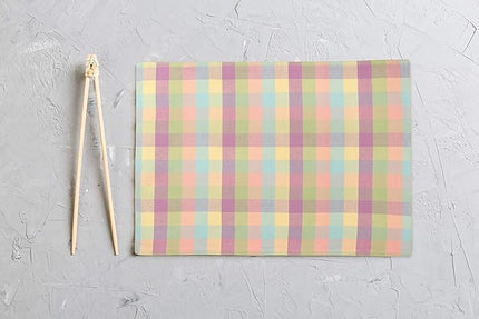 Urban Villa Easter Placemats100% Cotton Fused Table Placemats 14''x 20'' Over Sized Set of 6 Easter Colors Buffalo Check Plaid for Every Day Use Parties Celebrations Heavier Quality