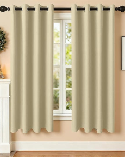 Room Darkening Curtains 63 Inch Length for Bedroom Living Room, Insulated Thermal Grommet Curtain Drapes, Blackout(60-90%,Not 100%) Window Treatment Decor, 2 Panels, 52x63, Cream
