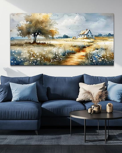 FUHAIHUA Canvas Wall Art For Living Room Large Wall Decor For Bedroom Modern Office Decorations Pastoral Pictures Scenery Watercolour Wall Paintings Artwork Farmhouse Home Decor Mural 24x48 In