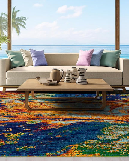 Rugs.com Calypso Collection Rug – 10 Ft Square Multi Medium-Pile Rug Perfect for Living Rooms, Kitchens, Entryways