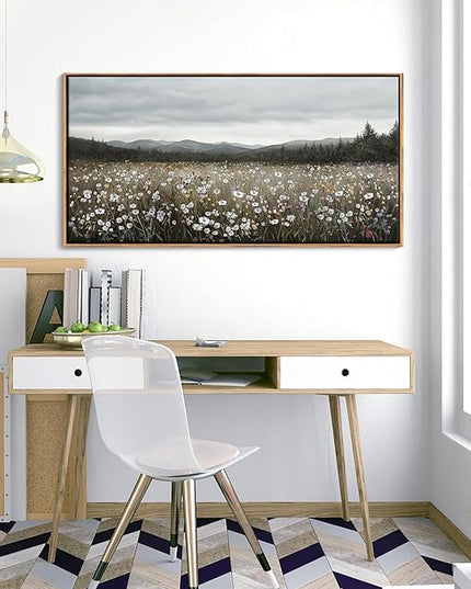 HGUAOA Vintage Framed Floral Landscape Wall Art for Living Room - Large Nature Artwork Above Bed Wall Decor - Farmhouse Mountain Pictures for Bedroom Wall Decor 20×40IN