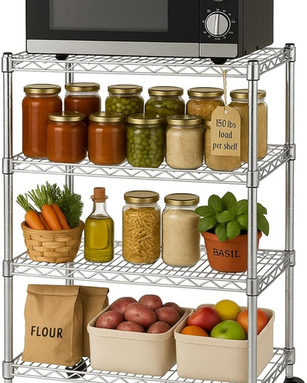 Heavy Duty 4 Tier Wire Shelving Unit Storage Rack, Metal Shelves Utility Organizers, Organization Units for Products, Plant, Pantry, Garage, Laundry Durable Shelf Stand, Chrome, 14"W x 30"L X 48"H