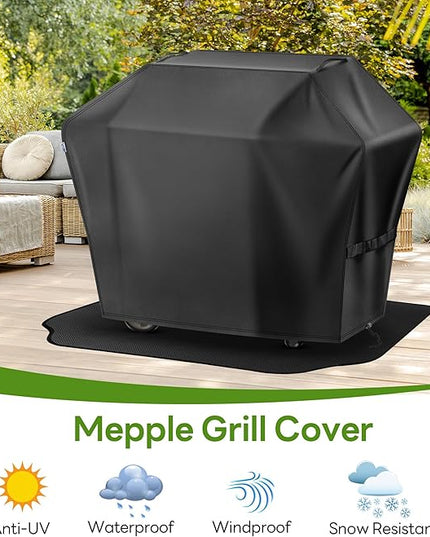 Grill Cover 60 Inch & Under Grill Mat,Waterproof Fade Resistant Anti-UV Barbecue Grill Cover & Weather Protection BBQ Cover for Griddle Outdoor,Compatible with Weber Nexgrill Charbroil Grill