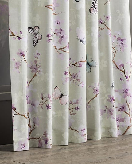 Maison d'Hermine Curtains for Living Room 100% Cotton 96 inch Length One Panel Window Toile Curtains for Bedroom with Loop & Rod Pockets - Blossom in Spring - Lavender, 50" W x 96" L