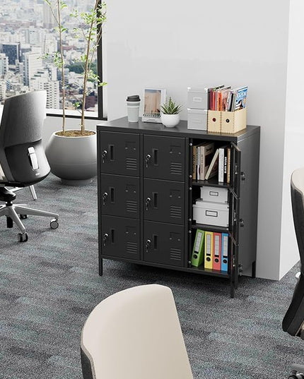 Aobabo 9 Doors Metal Storage Locker for Employees, Steel Storage Locker with Lock and Card Slot, for Home, Office, School, Gym, Require Assembly, Black