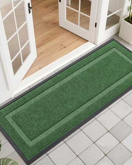 OLANLY Front Door Mat Indoor Outdoor Entrance, Waterproof All-Season, All-Weather Doormat, Sturdy Natural Rubber, Fade Resistant, Low Profile, Easy Clean Patio Porch Entryway Mat, 47x17, Green