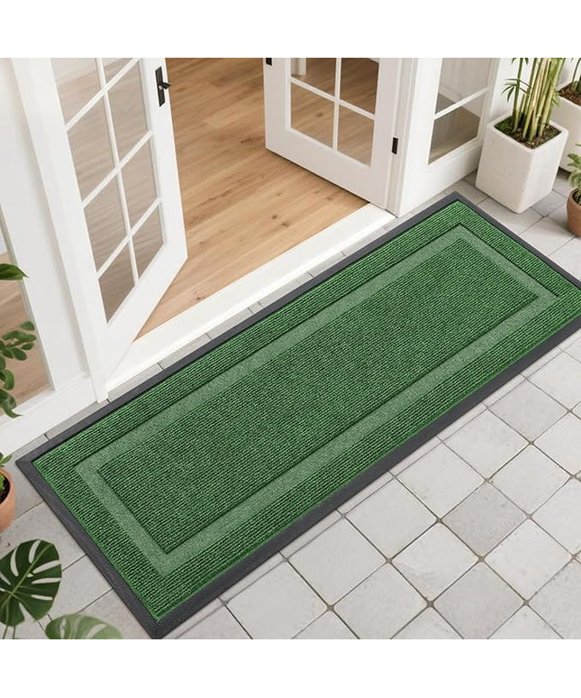 OLANLY Front Door Mat Indoor Outdoor Entrance, Waterproof All-Season, All-Weather Doormat, Sturdy Natural Rubber, Fade Resistant, Low Profile, Easy Clean Patio Porch Entryway Mat, 47x17, Green