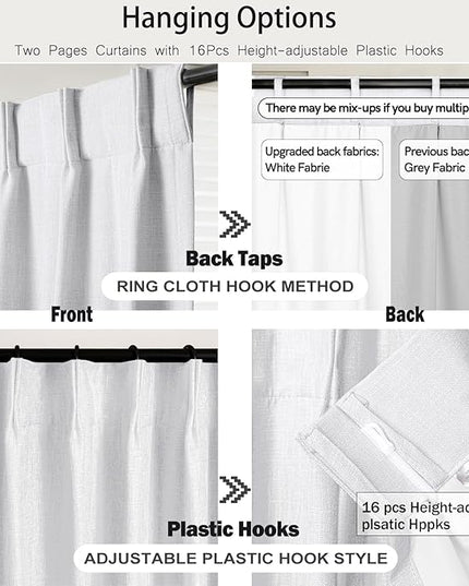 IVAPUPU Linen Pinch Pleated Blackout Curtains for Bedroom - Full Black Out White Curtains 90 Inch 2 Panels Set for Living Room Darkening Thermal Window Curtain Drapes with 16pc Hooks