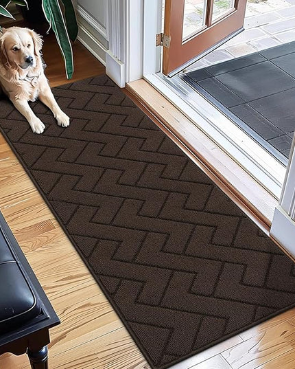 hicorfe Indoor Doormat,Front Back Door Mat Rubber Backing Non Slip Door Mats 24"x71" Absorbent Resist Dirt Entrance Doormat Inside Floor Mats for Entryway Washable Low-Profile(Coffee)