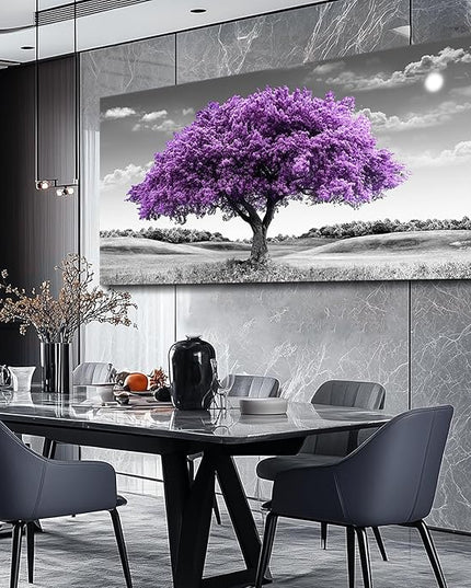 Canvas Wall Art for Living Room Large Wall Decor for Office Modern Bedroom Decorations Purple Tree Landscape Pictures Black and White Paintings Artwork Room Wall Mural Farmhouse Home Decor