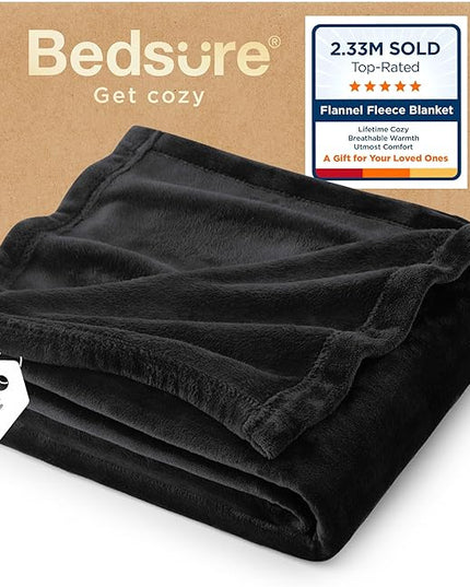 Bedsure GentleSoft Fleece Throw XL Blanket Black - 300GSM Soft Lightweight Plush Cozy Blankets for Bed, Sofa, Couch, Travel, Camping, 50x70 inches