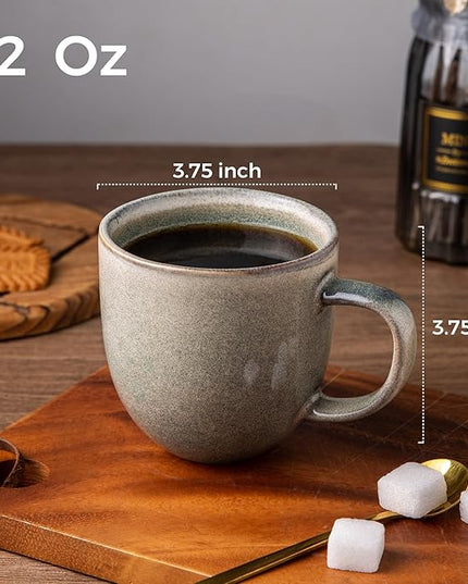 AmorArc 12oz Coffee Mugs, Ceramic Coffee Mugs set of 6 for Man, Woman, Dad, Mom, Modern Coffee Cups with handle for Latte/Cappuccino/Milk/Cocoa. Dishwasher&Microwave Safe, Reactive Glaze