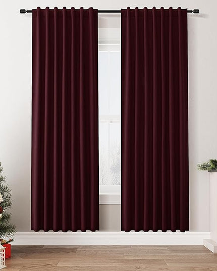 Guken Blackout Curtains 80 Inch Length 2 Panels Set for Living Room Bedroom Back Tab Thermal Insulated 100% Black Out Linen Drapes Boho Christmas Decor,Burgundy 52x80
