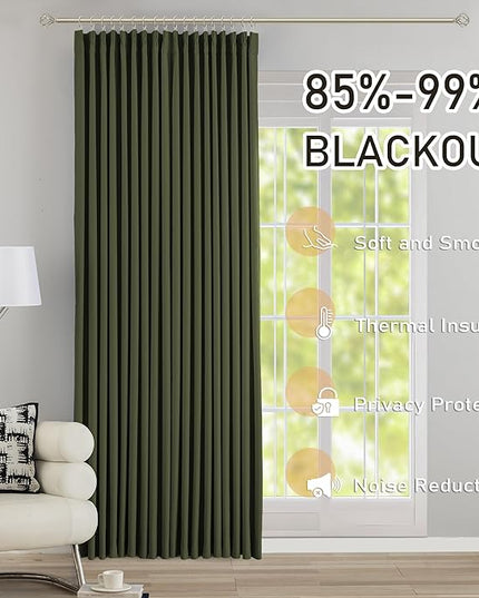DONREN Olive Green Pinch Pleated Blackout Curtains with Hooks - 92 inch Length Room Darkening Thermal Insulated Window Curtain Panels for Living Room Bedroom 2 Panel 40" Wx92 L