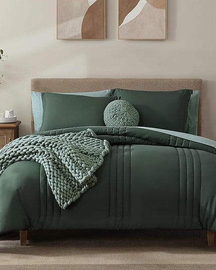 Monbix King Size Comforter Set - 7 Pieces Bed in a Bag King, Deep Forest Bedding Sets with Comforter, All Seasons Down Alternative Comforter Bed Set with Sheets, Pillowcases & Shams