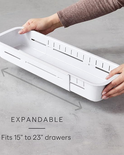 YouCopia DrawerFit Expandable Kitchen Drawer Organizer: Sliding Storage Tray for Utensils & Accessories in Deep Drawers, Expandable 15–23" wide, White Speckled BPA-free