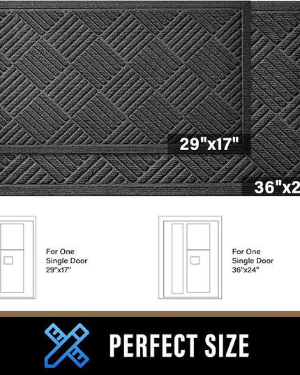 PLEASOR Front Door Mat Outside Entrance, Dirt Resistant and Absorbent Welcome Door Mat Outdoor Indoor, Sturdy Non-Slip Backing Entry Mat, Fade Resistant, Low Profile Doormat for Entryway, 29x17, Grey