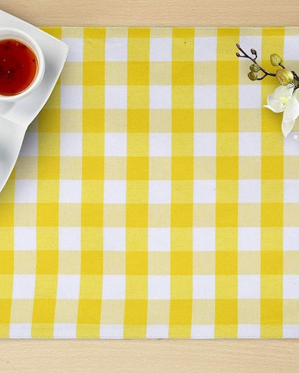 Urban VillaPlacemats for Dining Table 100% Cotton Placemats 14''x20'' Over Sized Tablemats Set of 6 Placemats Yellow/White Buffalo Check Tablemats for Family Dinners Wedding PartiesPlacemats
