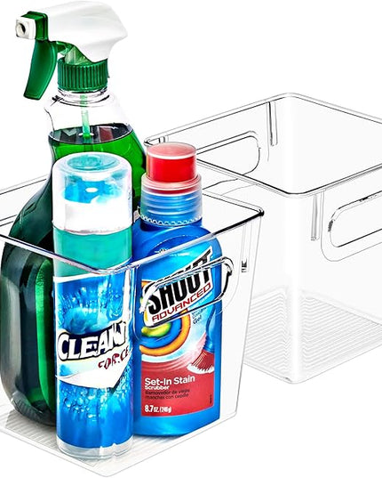 Sorbus 2 Pack Small Clear Plastic Storage Bins, Clear Organizer Bins with Handle for Kitchen, Pantry, Cabinet, Refrigerator, Craft, Toys, Clothes, Closet, Under Sink, Bathroom Organizers and Storage