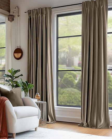 Lazzzy Velvet Blackout Curtains Thermal Insulated Room Window Drapes Super Soft Luxury Curtains for Living Room Bedroom Rod Pocket 2 Panels, Light Taupe, 52" W x 90" L
