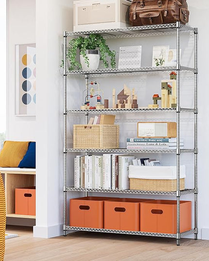 6 Tiers Storage Shelves Load 2100LBS, Metal Shelving Wire Metal Shelving Unit Shelves for Storage Adjustable Garage Shelving for Pantry Kitchen Garage Chrome 17.7" D x 47.3" W x 82.4" H