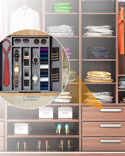 Kitchen Silverware Drawer Organizer and Storage Bamboo Wood Cooking Utensil Holder Cutlery Knife Jewelry Spice Rack Spoon Fork Multi Cabinet Organization Bathroom Counter Expandable Adjustable Tray