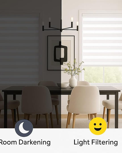 Shadesu Cordless Zebra Blinds for Windows, 78" W x 72" H, White, Dual Layer Free-Stop Zebra Shades, Light Control for Day and Night, Sheer Blinds for Indoor Windows, Bedroom, Kitchen