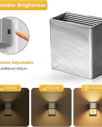 L LOHAS LED Night Light,Night Lights Plug into Wall,[2-Pack] Dimmable Night Light with Light Sensor,3000K Warm White,Silver Nightlight for Bathroom Hallway Kitchen