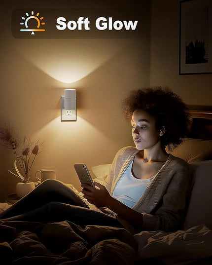 JandCase Night Lights Plug into Wall, Dimmable Night Light Plug in, Modern Night Light Dusk to Dawn Light Sensor, Warm White 3000K, 0-100LM Adjustable Brightness Nightlight for Hallway Bedroom, 4 Pack