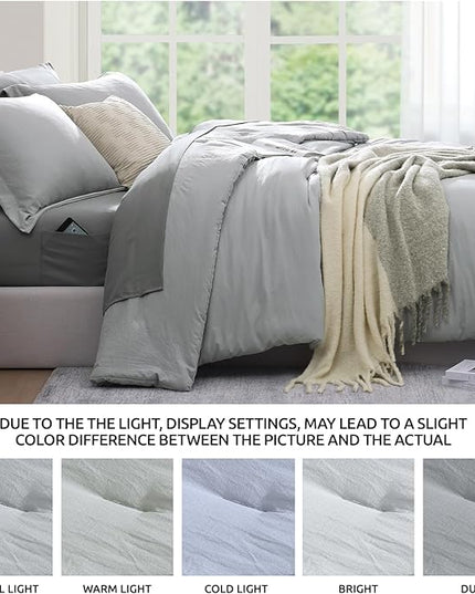 WRENSONGE Twin Comforter Set- 5 Pieces Light Grey Bed in a Bag, All Season Twin XL Bedding Sets with 1 Fitted Sheet, 1 Flat Sheet, 1 Pillow Sham and 1 Pillowcase