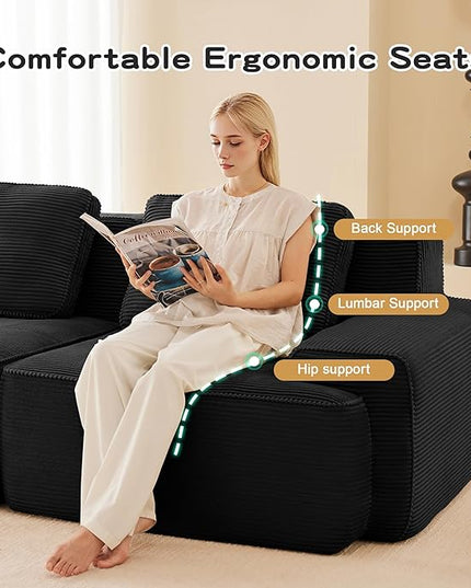 Hommoo 153" Oversized Sectional Sofa, Modular U Shaped Couch with Ottoman, Comfy Corduroy Couches with Deep Seat, 6 Seat Convertible Boneless Sofa for Living Room No Assembly Required Black