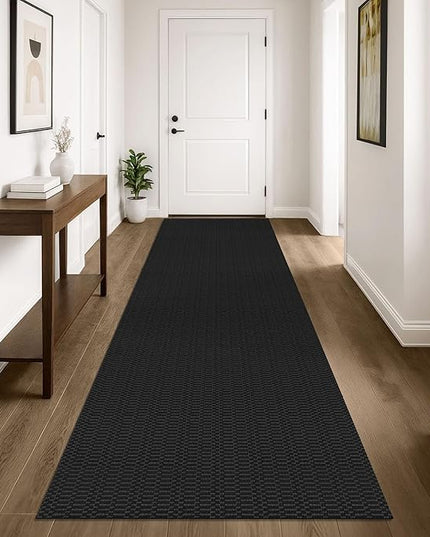 KOZYFLY Washable Runner Rug 3x10 ft Hallway Kitchen Runner Rugs with Rubber Backing Bobo Entryway Runner Indoor, Long Carpet Runners for Hall Kitchen Entryway, Black/Grey