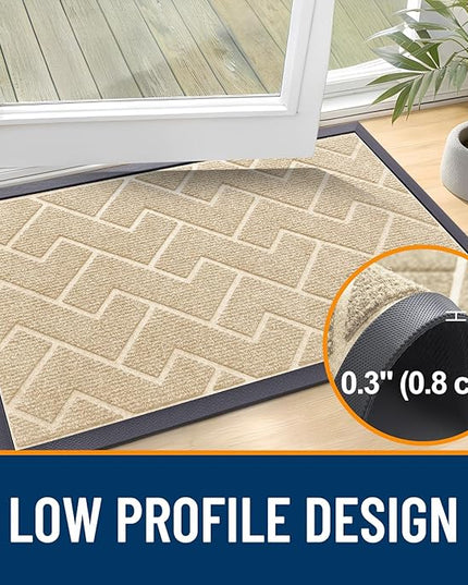 OLANLY Front Door Mat Indoor Outdoor Entrance, Waterproof All-Season, All-Weather Doormat, Sturdy Natural Rubber, Low Profile, Easy Clean Patio Porch Entryway Mat, Herringbone Brick (Beige, 71x23)