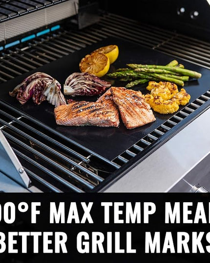 Grillaholics BBQ Grill Mat Heavy - 600 Degree Max Temperature Grilling Sheets - Set of 2 Grill Mats Non Stick - Lifetime Manufacturer Warranty