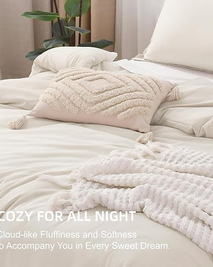 Litanika Beige Comforter Set California King Size, 3 Pieces Cal King Lightweight Solid Bedding Comforter Set, Oversized All Season Fluffy Bed Set (104x96In Comforter & 2 Pillowcases)