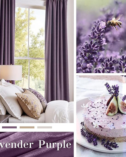 Lazzzy Velvet Blackout Curtains Thermal Insulated Room Window Drapes Super Soft Luxury Curtains for Living Room Bedroom Rod Pocket 2 Panels, Lavender Purple, 52" W x 96" L