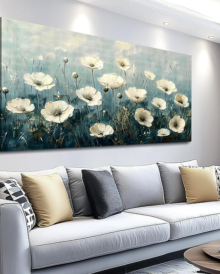 FUHAIHUA Canvas Wall Decor For Bedroom Wall Art For Living Room Office Decorations White Flowers Landscape Painting Modern Wall Pictures Artwork Farmhouse Posters Ready To Hang Home Decor 20x40 In